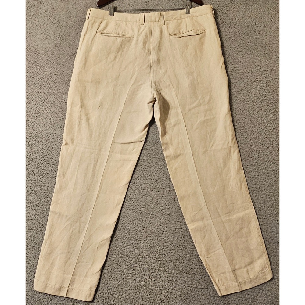 Tommy Bahama Mens 40x32 Linen Silk Blend Pleated Pants Cream Straight Leg - Picture 2 of 5